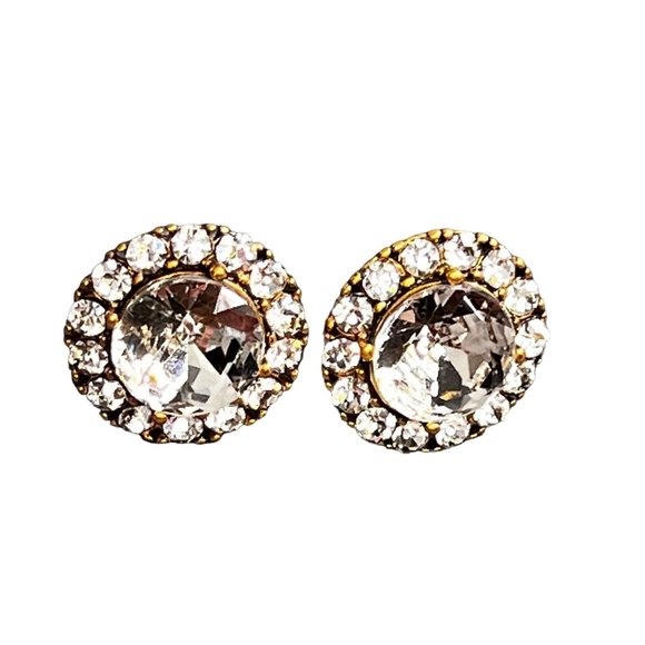 J Crew Rhinestone Earrings in Pouch Large Bling Gold Tone - Picture 3 of 7